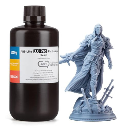 ELEGOO ABS-Like Resin 3.0 Pro, Higher Scratch-Resistance 3D Printing Photopolymer Resin, 405nm UV Resin for MSLA/DLP/LCD Printers Fast Curing High Precision Non-Brittle, Grey 1000g - color: Grey, size: M-1000g