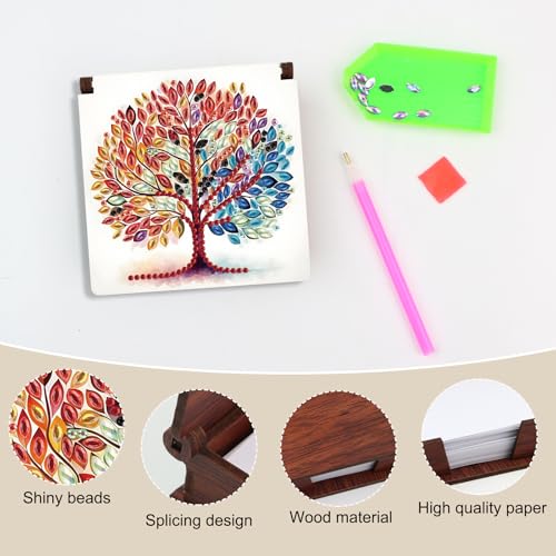 Diamond Painting Kit memo Box, Diamonds Art DIY Four Seasons Tree Patterns Sticky Note Box Special Shape Drill, with 160 Sticky Note, Ideal for Home Office Supplies, Handicrafts, Holiday Gifts - color: Four Seasons Tree