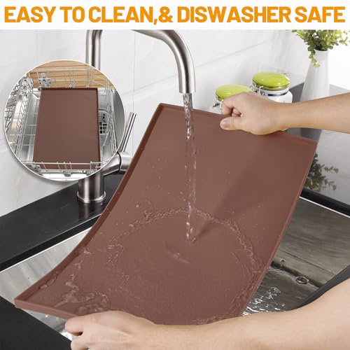 Hubulk Dog Feeding Mat,100% Waterproof Food Grade Silicone Pet Food and Water Bowl Placemat,Dishwasher, High Raised Edge to Prevent Spills,Nonslip Tray to Stop Messes on Floor（19"x12"x0.5", Brown） - color: Brown, size: 19"l X 12"w