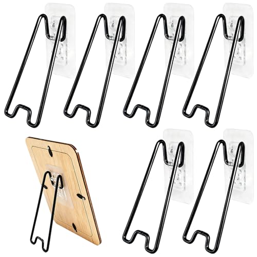 6 Pcs Picture Frame Stand with Self Adhesive Backing,Adjustable Metal Picture Holder Easel for 5.9-10.2 Inch Photo Frames,Tabletop Frame Support Stand for Pictures,Artwork Display,Black,5.12"×2.12" - size: 6PCS Black 5.12×2.12 Inch