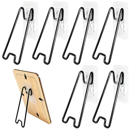 6 Pcs Picture Frame Stand with Self Adhesive Backing,Adjustable Metal Picture Holder Easel for 5.9-10.2 Inch Photo Frames,Tabletop Frame Support Stand for Pictures,Artwork Display,Black,5.12"×2.12" - size: 6PCS Black 5.12×2.12 Inch