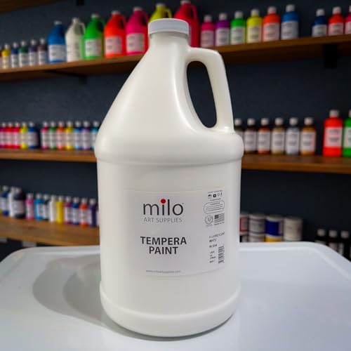 milo Fluorescent White Neon Tempera Paint | 128 oz Bottle, 1 Gallon | Glows UV in Black Light | Non-Toxic Made in USA | Washable Bulk Art Paint for Party, Student, Classroom, Artist - color: Fluorescent White