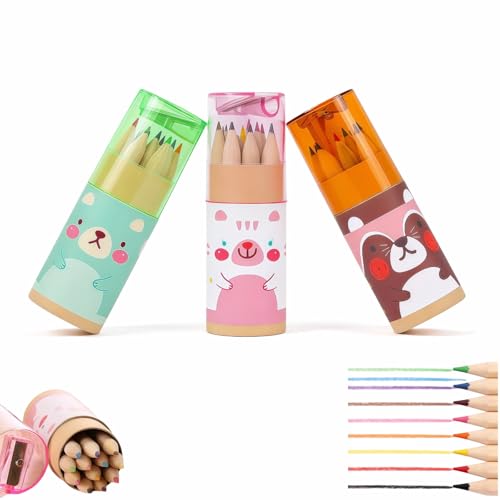 Mini Colored Pencils Set of 36 (3 Tubes x 12 Colors) - Portable Art Kit with Built-in Sharpener for Adults, Teens & Artists | Compact Design for School, Travel, Sketching & Drawing