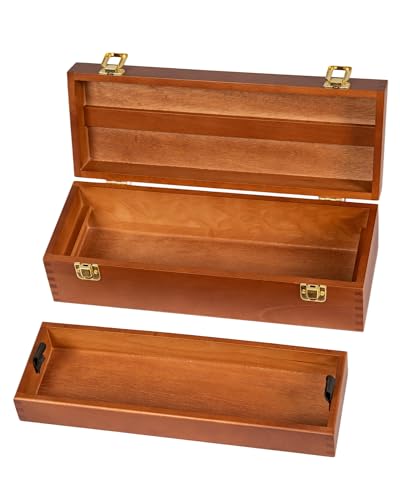 DJAR Multi-Function Artist Tool Box with Locking Clasps, Removable Tray Wooden Art Supply Box for Brushes, Pencils, Erasers,Artist Supplies Storage Organizer, Walnut - color: Walnut