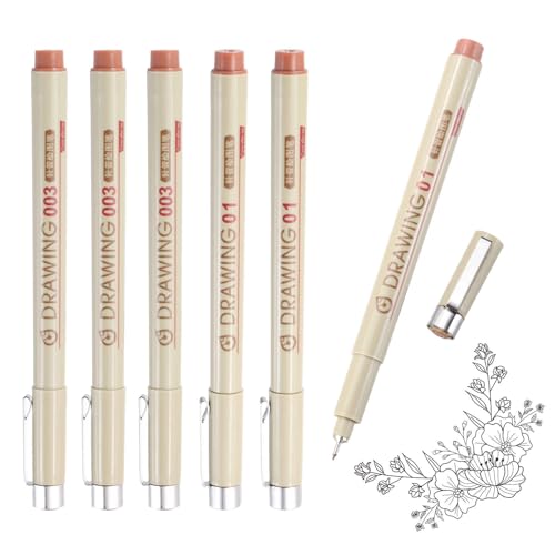 MECCANIXITY 003/01 Fineliner Ink Pens, 6Pcs 0.15/0.25mm Brown Micro Pens with Waterproof Archival Ink for Watercolor Sketching Cartoon Technical Drawing - style: 003# 01#