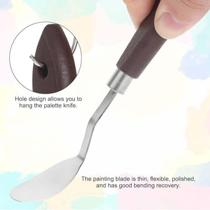 2Pcs Oval Palette Knife Pallet Knife Width Palette Knives Stainless Steel No.20 No.19 Art Paint Spatula with Wood Handle Metal Palette Knife for Oil Acrylic Canvas Mixing Spreading Pastry Decorating