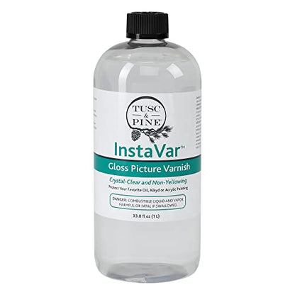 Tusc & Pine InstaVar™ Gloss Picture Varnish - Archival Quality Varnish for Oil, Alkyd, and Acrylic Artists - 33.8oz Bottle - size: 33.8oz