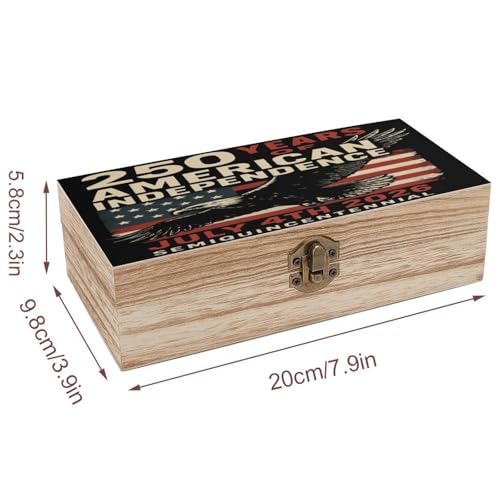 250 Years America Anniversary 1776-2026 Eagle Flag Jewelry Box Wooden Rustic Multi-Purpose Organizer with Front Clasp for Jewelry, Crafts, Accessories & Small Items - color: style-2