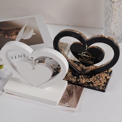 Heart Resin Mold 2 PCS Heart Shape Molds for Epoxy Resin Love Shape Silicone Molds Large 3D Picture Frame Epoxy Mold for DIY Table Home Decor Casting Art Craft Valentine Christmas Gifts