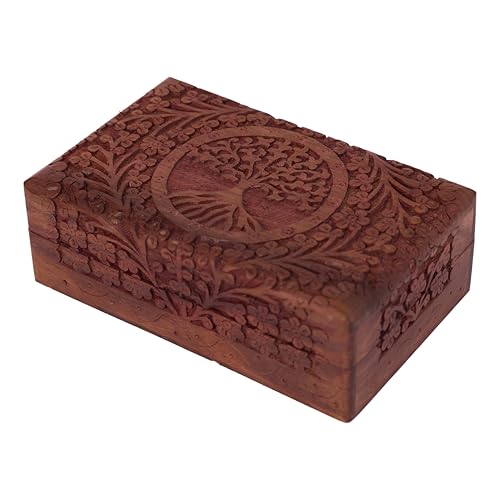 GURU JEE Wooden Indian Handmade Carving Box Tree of LifeTrinket Box Wood Jewelry Organizer Keepsake Box Perfect Gifts For Women 8x5x2.5 Inch - color: Tree Of Life_8X5