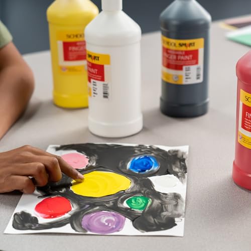 School Smart Washable Finger Paints, 16 Ounces Each, Assorted Primary Colors, Set of 6