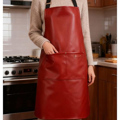 eywlwaar PU Waterproof Apron with 2 Big Pockets Adjustable Oil Proof Apron for Kitchen Dishwashing Cooking 29.92"x 26.77" - color: Orange