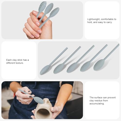9 Pcs Clay Texture Roller Set, Oval Pattern Tools for Polymer Clay | 9 single-head oval rollers with modeling sticks for polymer clay, pottery, ceramics, clay jewelry and surface patterns.