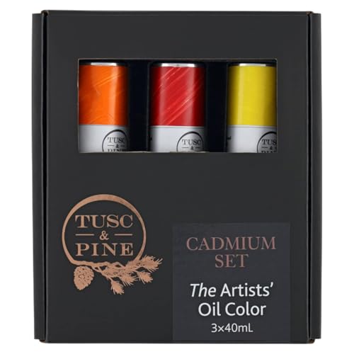 Tusc & Pine Artist Oil Paint - 40 ml Set of 3 - Cadmium Colors - Non-Yellowing, Maximum Pigment Load, Small Batch Milled Oil Paints Developed for Professional Artists - color: Cadmium, size: 4.05 Fl Oz (Pack of 1)