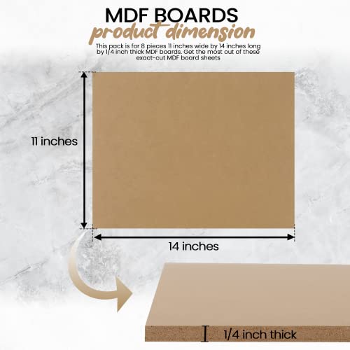 (8-Pack) CalPalmy 11” x 14” MDF Boards - 1/4” Thick Boards for Carpentry, Interior Design, Hobby Crafts, and More - with Smooth, Unfinished Sides and Sanded Edges - size: 11 x 14 x 1/4" (8 Pack)