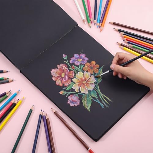 50 Sheets Black Paper Sketchbook 9×12in, 98lb/160gsm Heavyweight Black Sketch Pad, Acid-Free Drawing Paper, Spiral Bound Sketch Book for Kids, Teens, Artist - size: 9×12 Inch (1 Pack)