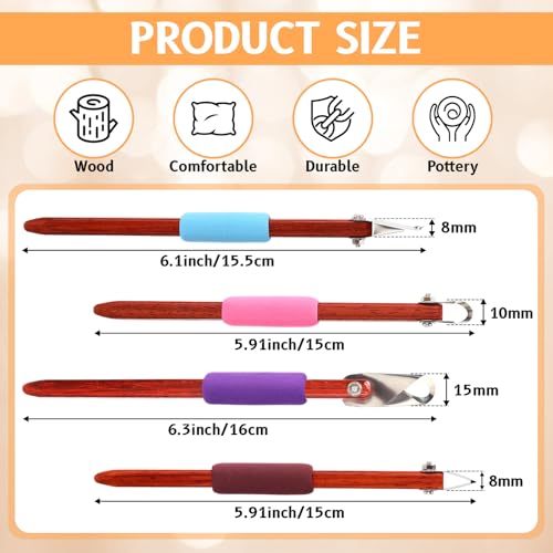 Lanties 4 Pcs Pottery Carving Tool Set Sculpture Scraper Craft Modelling Tools Red Pear Wood Texture Handle with Stainless Steel Blade for Clay Carving, Ceramic Sculpting, Graffito (Wonderful Color) - color: Wonderful Color