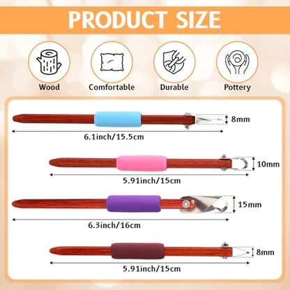 Lanties 4 Pcs Pottery Carving Tool Set Sculpture Scraper Craft Modelling Tools Red Pear Wood Texture Handle with Stainless Steel Blade for Clay Carving, Ceramic Sculpting, Graffito (Wonderful Color) - color: Wonderful Color