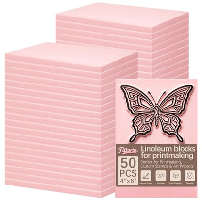 50Pcs 4"x6" Premium Soft Rubber Linocut Blocks, Easy Cut Relief Linoleum Carving Blocks for Stamp Making, Printmaking, DIY Art and Hand Craft Projects - color: linocut block 4x6x0.24in-50pcs