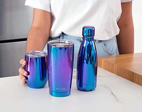 CHILLOUT LIFE 12 oz Stainless Steel Wine Tumbler with Lid - Double Wall Vacuum Insulated Wine Cup Glass Keeping Cold & Hot for Coffee, Champagne, Cocktails, Ice Cream - Dishwasher Safe Color - color: Magic Blue, style: 1 Pack