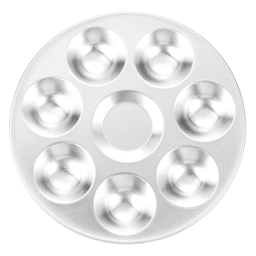 HARFINGTON Aluminum Round Paint Mixing Palette Tray 4.7" 7 Wells for Acrylic Oil Watercolor Artist DIY Painting