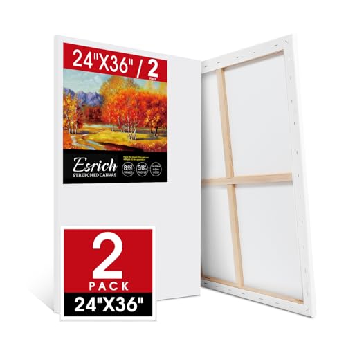 ESRICH Stretched Canvas for Painting 24x36 Inch, 2 Pack Large Canvas for Painting, Primed Acid-Free Cotton Blank Canvases 24x36 Inch, Large Painting Canvas for Oil Paint,Watercolor,Acrylic Paint. - size: 2Pack-24x36 Canvas