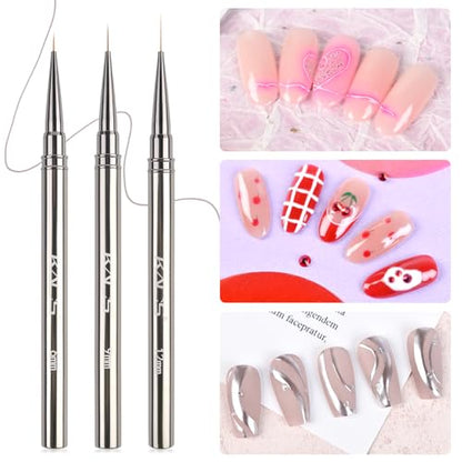 KADS Fine Liner Nail Brush Metal Handle Nail Painting Design Brush Drawing Pen 6mm 9mm 12mm 15mm 18mm (Set of 5Pcs) - color: Set of 5Pcs (All Sizes)