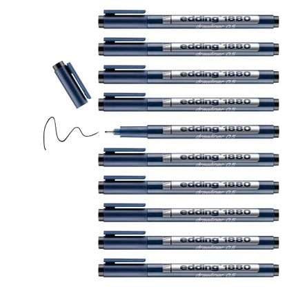edding 1880 profipen - black - 10 pens - line width 0.5 mm - fineliner pen for precise writing, sketching and technical drawing - fine, metal-encased nib - suitable for use with rulers and stencils - color: 06: 10 Pens - 0.5mm - Black