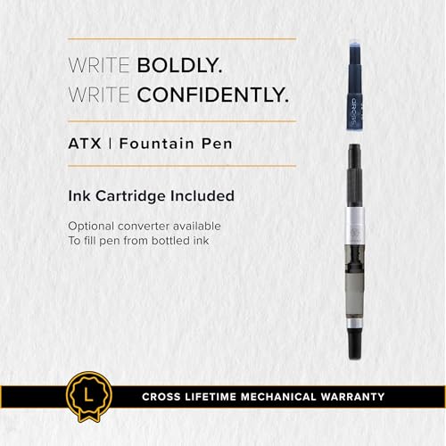 Cross ATX Sandblasted Dark Blue Stainless Steel Fine Nib Fountain Pen - Refillable Pen for Smooth Writing - Black Ink - Comfortable Grip - Long-Lasting - Professional Office Supplies - color: Sandblasted Dark Blue, style: Fine Nib