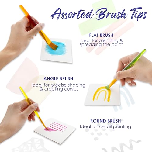 BAZIC Products Translucent Handle Paint Brush Set, 7 Ct, 2-Pack | assorted tips for painting, crafts, classroom art