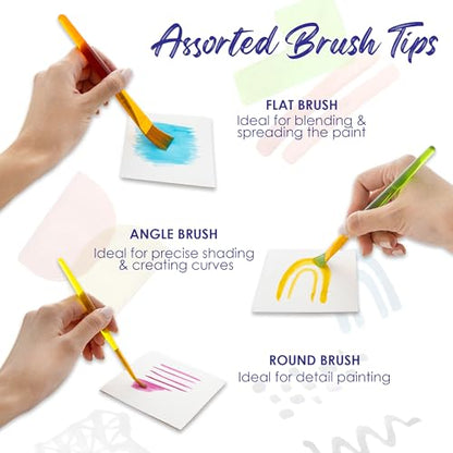 BAZIC Products Translucent Handle Paint Brush Set, 7 Ct, 2-Pack | assorted tips for painting, crafts, classroom art