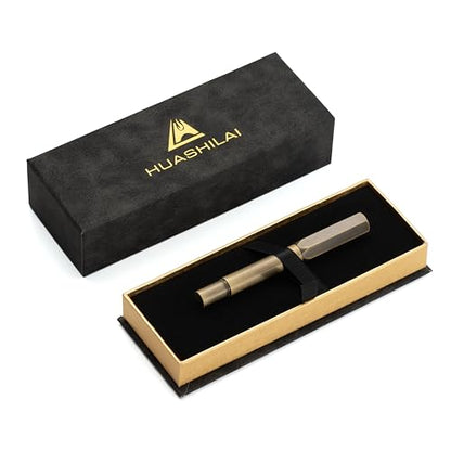 Luxury Solid Brass Fountain Pen Set for Writing & Calligraphy - Choose Antique or Matte Black Finish. Includes 10 Ink Cartridges & Premium Gift Box (Extra Fine Nib, Antique Brass) - color: Antique Brass, style: Extra Fine Nib