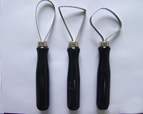 Daycount Pottery Tool Set - 3 Loop Tools, Wood + Stainless Steel, Silver & Black, 100g Each, For Pottery Clay Sculpting & Carving