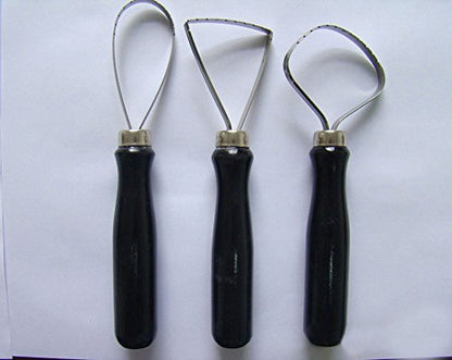 Daycount Pottery Tool Set - 3 Loop Tools, Wood + Stainless Steel, Silver & Black, 100g Each, For Pottery Clay Sculpting & Carving