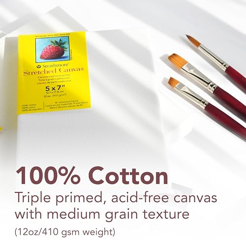 Strathmore 300 Series Traditional Stretched Canvas Pack, 5x7 inch, 6 Pack, Art Canvas for Students Professionals - size: 5x7 inch, style: Traditional Profile