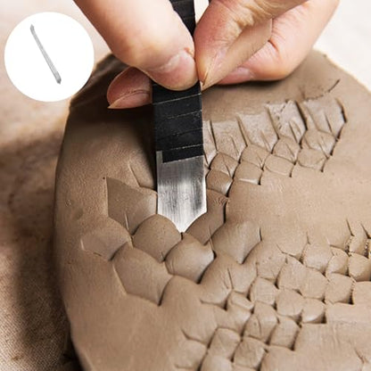 Pottery Clay Shaping Knives,Stainless Steel Pottery Tools Clay Sculpture Modeling Tool Double Curved Cutter Head for Making Roof Texture