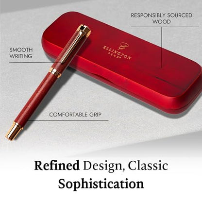 Ellington Pens Luxury Wood Fountain Pen Set –Medium Nib - Includes 6 Ink Cartridges, Wooden Pen Gift Box, Ink Converter - Wood Pen For Writing, Calligraphy, Journaling, Drawing (Rosewood Radiance) - color: Rosewood Radiance, style: Medium