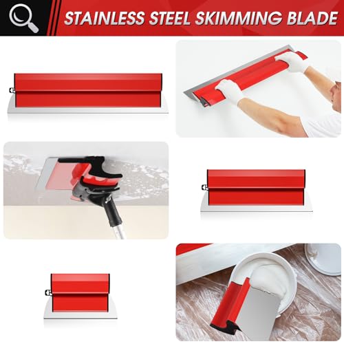 suokoun Drywall Skimming Blade Set, 10, 16 & 24 Inch Skimming Blade with 28-62 Inch Extension Handle, Professional Drywall Finishing Tools for Drywall/Wallboard - size: 10+16+24inch