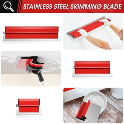 suokoun Drywall Skimming Blade Set, 10, 16 & 24 Inch Skimming Blade with 28-62 Inch Extension Handle, Professional Drywall Finishing Tools for Drywall/Wallboard - size: 10+16+24inch