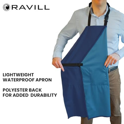 Ravill Waterproof Apron For Men and Women - 2 Pockets - 35" Long Multi Purpose Work Aprons for Dishwashing, Dog Grooming - color: Blue