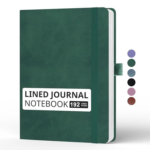 Lined Journal Notebook, A5, 192 Pages 100 GSM Thick Paper, Hardcover Leather College Ruled Journal for Writing, Men Women, Journaling, Daily, Work, Office, Home School Business(Dark Green) - color: Dark Green, style: b-Lined