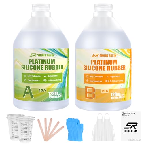 Platinum Silicone Mold Making Kit 2 Gal, 15A, 1:1 Self-Degas | 2 gal platinum silicone, 1:1 mix, flexible 15A, self-degassing flow and fine-detail casting for reusable craft molds. - size: 2 Gallon