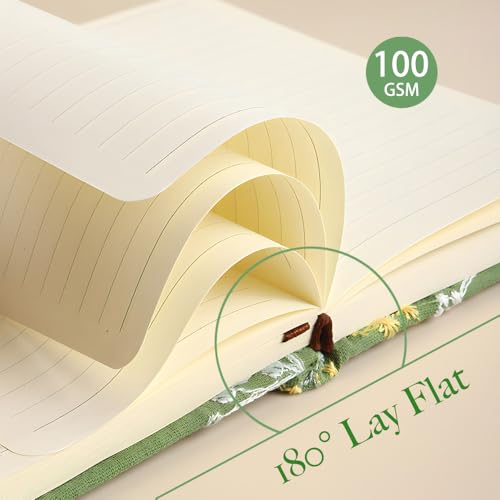 Pocket Notebook, A6 Journal, Small Embroidered Journal, Cute Fabric Notebook, Lay Flat Hardcover Journal, 4x6 Lined Notebook & Sketchbook, Personal Writing Journal for Women, Green Dandelion - color: A6-Dandelion Green