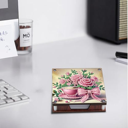 JISHSHAY 2 PCS Diamond Art Note Box Flower Diamond Painting Note Pad Holder Tea Cup Gem Painting Gem Art Memo Boxes Mosaic Kits for Adults Embroidery Kit Memo Pad Holder, Contains 120 Sheets of Paper - color: Flower 1