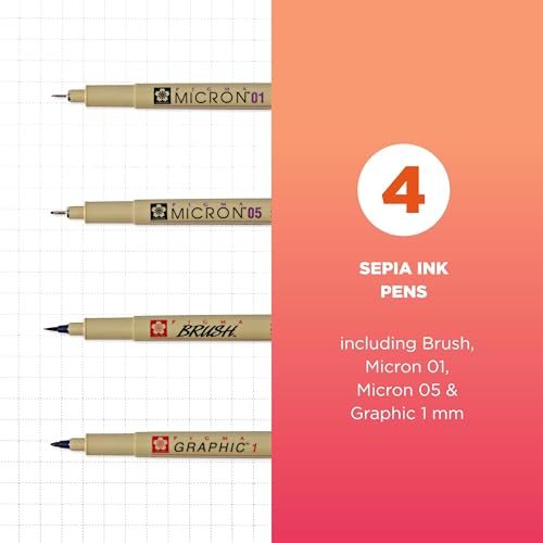 SAKURA 50040 4-Piece Pigma Drawing Brush Pen Set, Sepia - style: Brush Tip