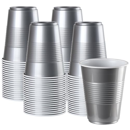 Disposable Plastic Cups, Colored Disposable Cups, 16 Ounce Plastic Party Cups, Strong and Sturdy Disposable Cups for Party, Wedding, Christmas, Halloween Party Cup, 100 Pack (Silver, 16OZ) - color: Silver, size: 16OZ