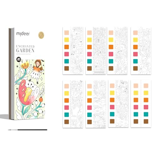 MiDeer Pocket Watercolor Painting Book for Kids Ages 4-8+, Mess Free Paint with Water Coloring Books, Travel Watercolor Kit, Party Favors Arts Crafts Birthday Gifts for Girls - Enchanted Garden - color: ENCHANTED GARDEN