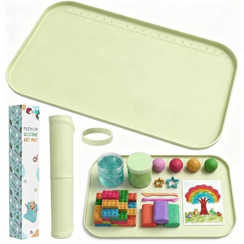 AWOKE 24"x16" Silicone Mats for Crafts 0.7" High Edges, Large Leak-Proof Art Mat for Resin, Painting, Clay, Slime, Non-Stick & Non-Slip Table Protector for Kids & Adults, Easy to Clean (Green) - color: Green