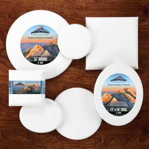 Paramount Contour Convex Profile Stretched Canvas, 12" Round Canvas, 5 Pack, 3/4" Deep - Double Primed for Oil, Acrylic, and Mixed Media Art - 100% Cotton Duck Medium Texture - size: 12"