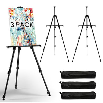 Art Easel for Painting and Display – 3pcs Adjustable Floor 66 Inch Folding Metal Easel Stand for Sign - Table Top Canvas Stand - Portable Drawing Paint Heavy Duty for Artist Adults Holder or Teen - style: 66B 3-Pack